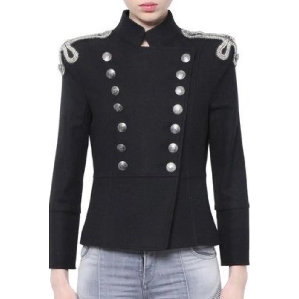 Pierre Balmain Black Military Blazer with Silver Accents